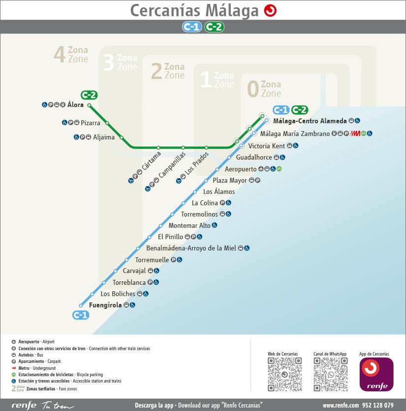 Wie kommt man vom Flughafen Málaga mit Bus und Bahn ans Ziel? plano malaga cercanias abril 2025